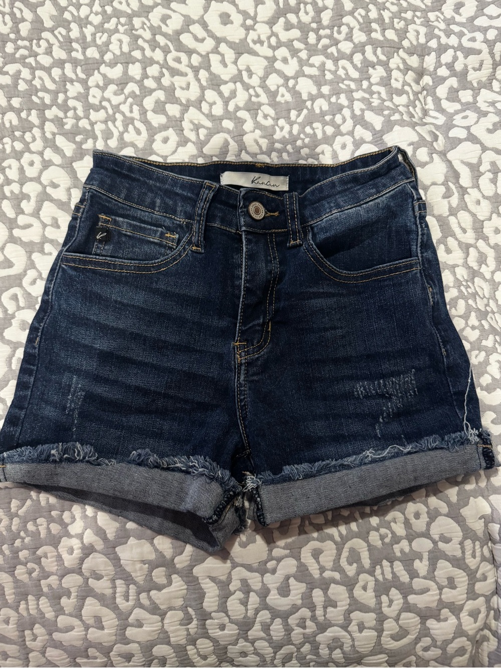 KanCan Dark Blue Rolled-Hem Denim Shorts